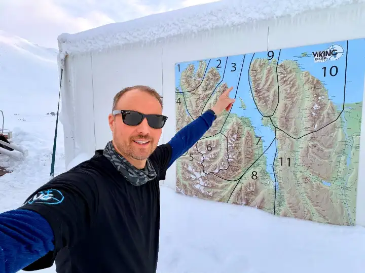 Viking Heliskiing zones map across the Troll Peninsula